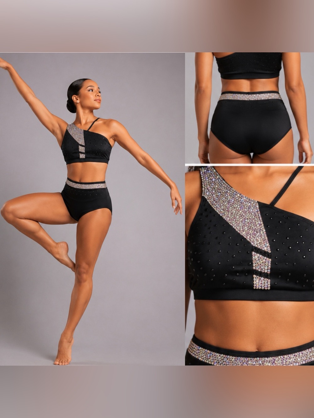 AA Dance Design Black Rhinestone 2 Piece Dance Costume Contemporary Jazz MA Adul